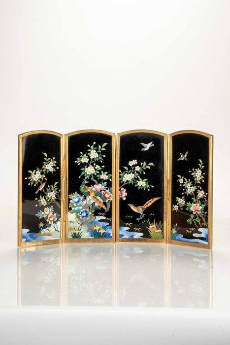 Kamerscherm - Emaille, Metaal, Een fijne vierkante cloisonné, Antiek en Kunst, Antiek | Overige Antiek