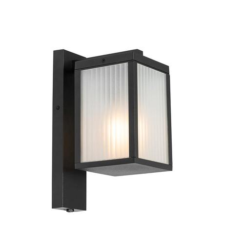 Buiten wandlantaarn zwart met ribbel glas en schemersensor -, Tuin en Terras, Buitenverlichting, Nieuw, Minder dan 50 watt