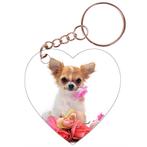 Sleutelhanger hartje 5x5cm - Chihuahua met Roze Rozen NIEUW, Nieuw, Ophalen of Verzenden