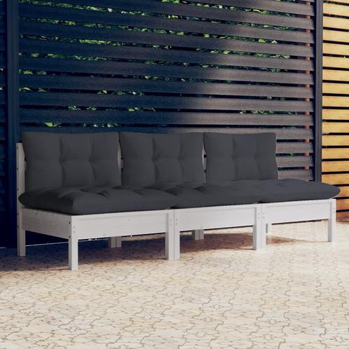 vidaXL Tuinbank 3-zits met antraciet kussens massief, Tuin en Terras, Tuinsets en Loungesets, Nieuw, Verzenden