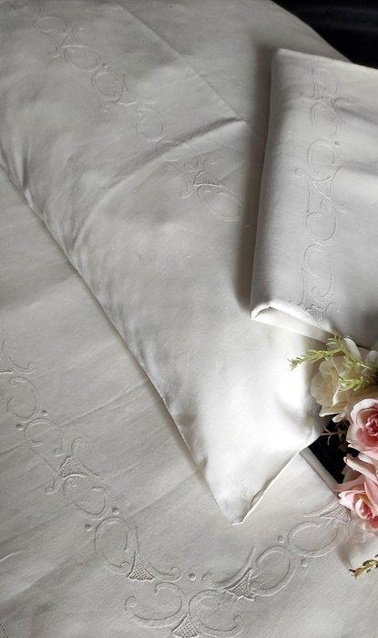 Biancheria antica lenzuola matrimoniale + 2 federe puro lino, Antiek en Kunst, Antiek | Kleden en Textiel