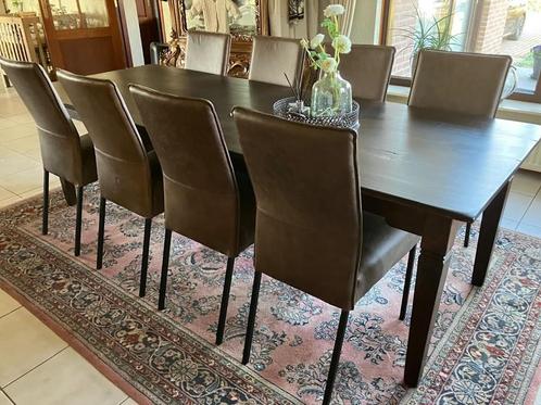 Set van 8 leren eetkamerstoelen - bruin leer - Echt leer, Mo, Huis en Inrichting, Stoelen, Vijf, Zes of meer stoelen, Overige kleuren