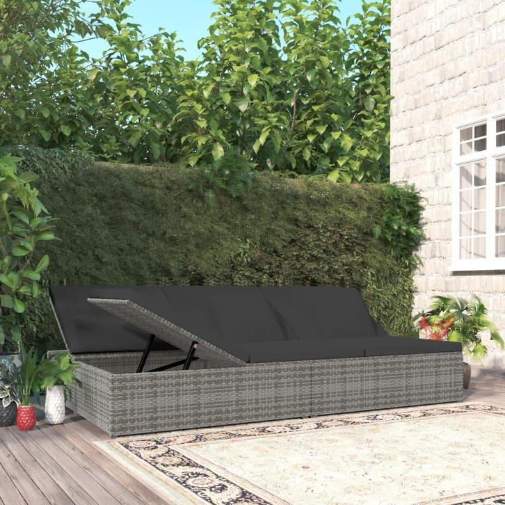 vidaXL Ligbed met kussens converteerbaar poly rattan, Tuin en Terras, Ligbedden, Nieuw, Verzenden