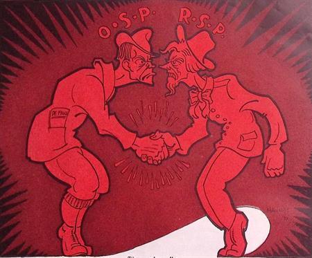 Spotprent over onenigheid tussen linkse politieke partijen, Antiek en Kunst, Kunst | Litho's en Zeefdrukken, Verzenden