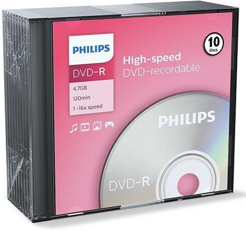 Philips DVD-R 4.7 GB in slim case 10 stuks, Computers en Software, Beschrijfbare discs, Nieuw, Verzenden