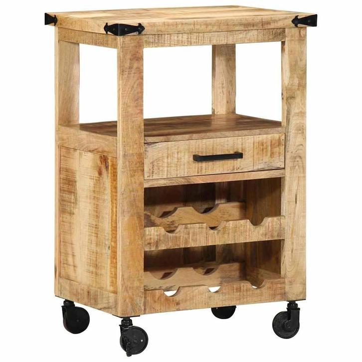vidaXL Keuken Trolley Bruin 55 x 40 x 80 cm Massief Mango, Huis en Inrichting, Keuken | Keukenbenodigdheden, Nieuw, Verzenden