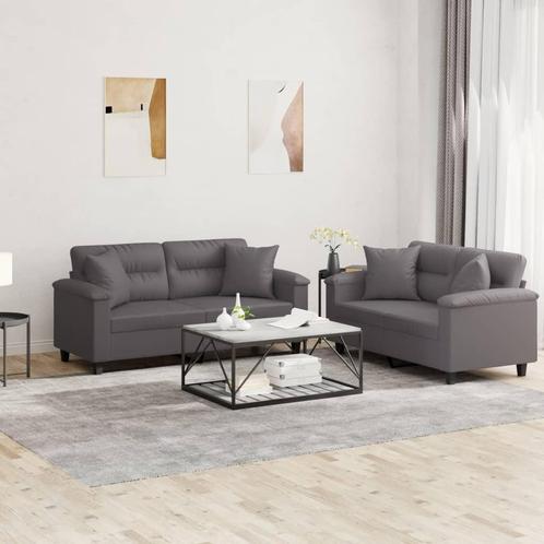 vidaXL 2-delige Loungeset met kussens kunstleer grijs, Huis en Inrichting, Banken | Bankstellen, Nieuw, Leer, Vierpersoons of meer