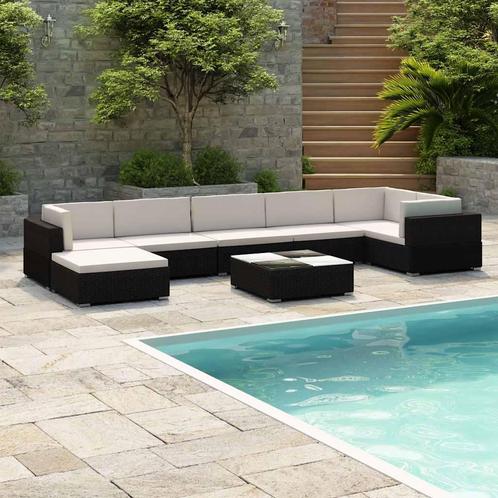 vidaXL 8-delige Loungeset met kussens poly rattan zwart, Tuin en Terras, Tuinsets en Loungesets, Loungeset, Nieuw, 8 zitplaatsen