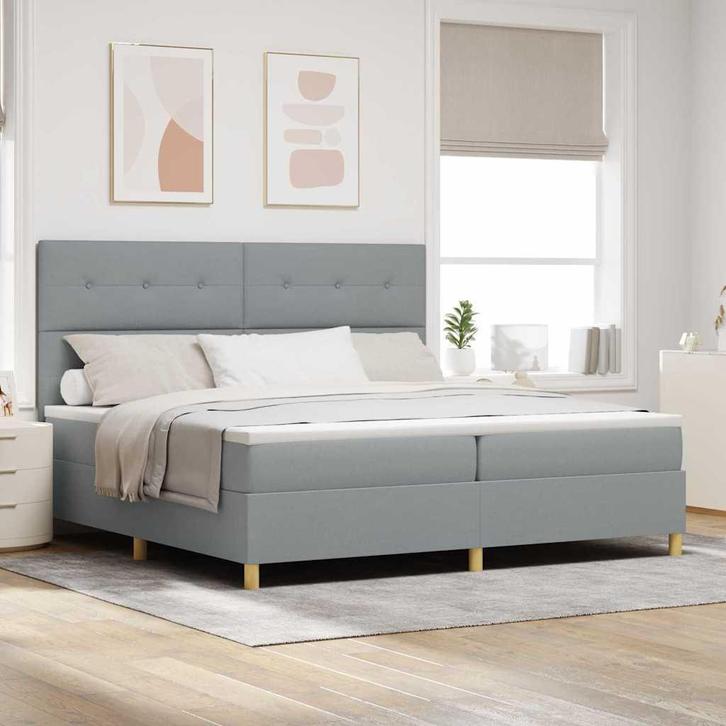 vidaXL Boxspring bed met matras Lichtgrijs 200 x 200 cm Stof, Huis en Inrichting, Slaapkamer | Bedden, Nieuw, Verzenden