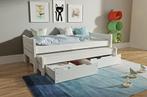 Massief grenen bed in wit met extra onderbed & laden (TIP), 90 cm, Eenpersoons, Wit, Nieuw