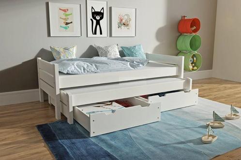 Massief grenen bed in wit met extra onderbed & laden (TIP), Huis en Inrichting, Slaapkamer | Bedden, 90 cm, 200 cm, Wit, Eenpersoons