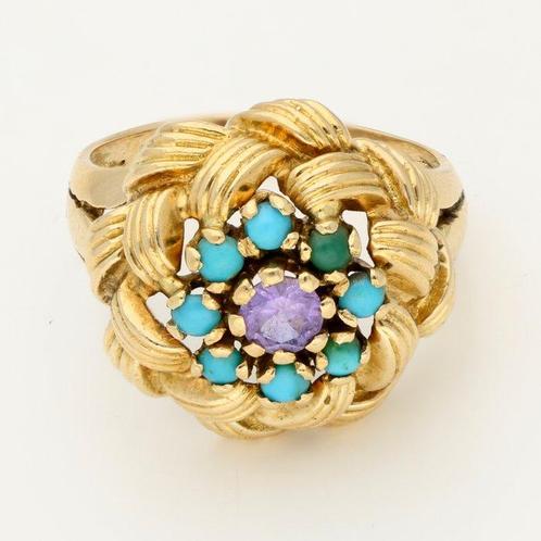 Ring - 18 karaat Geel goud Spinel - Turkoois, Sieraden, Tassen en Uiterlijk, Ringen