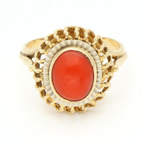 Ring - 18 karaat Geel goud - 1.85ct. tw. Bloedkoraal, Sieraden, Tassen en Uiterlijk, Ringen