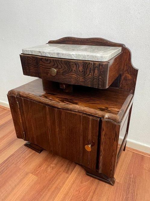 Nachtkastje - Hout, Marmer, Messing - Gewelfde lade en, Antiek en Kunst, Kunst | Designobjecten