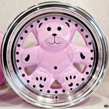 15 inch 4x100 YKW Wheels Y5892 - Teddys Pink Machined Lip