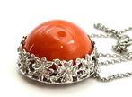 Halsketting - 18 karaat Witgoud Koraal - Diamant, Nieuw