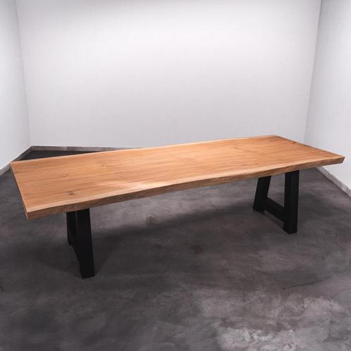 Boomstamtafel, Eettafel 300x115 massief hardhout, metaalpoot, Huis en Inrichting, Tafels | Eettafels, 100 tot 150 cm, 200 cm of meer