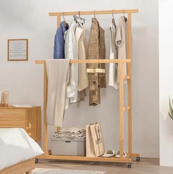 Kledingrek van Bamboe op wielen | Nieuw | 80x40x160cm beschikbaar voor biedingen