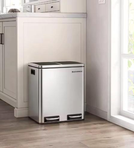 RVS prullenbak 30L met 2 vakken – Softclose en pedaal, Huis en Inrichting, Woonaccessoires | Prullenbakken, Nieuw, Verzenden