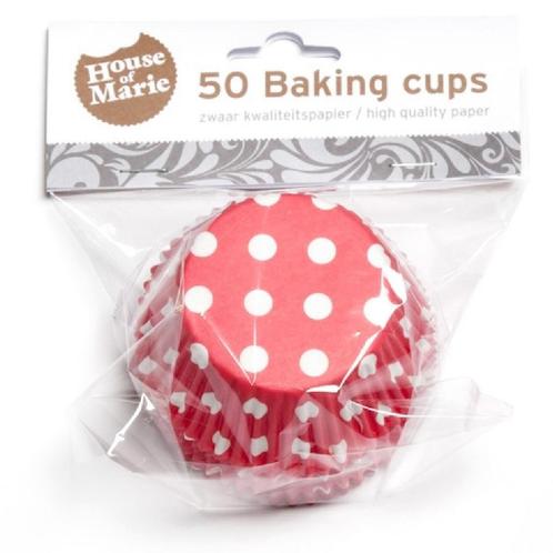 Cupcake Vormpjes HoM Polkadot Rood 50x33mm. 50st., Hobby en Vrije tijd, Taarten en Cupcakes maken, Nieuw, Verzenden
