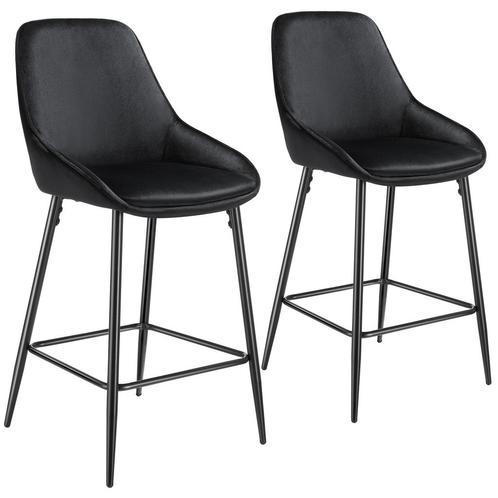Barkruk Siera met rugleuning - Fluweellook zwart/zwart, Set, Huis en Inrichting, Barkrukken, Verzenden