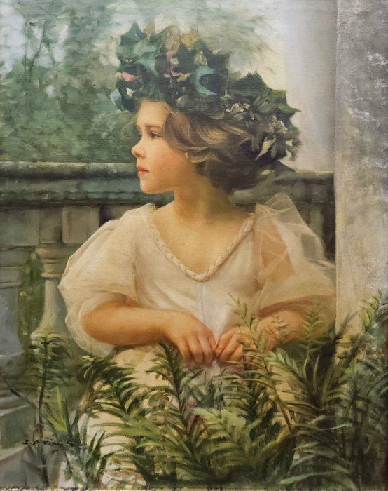 French School (XX) - Portrait of Childhood in Bloom, Antiek en Kunst, Kunst | Schilderijen | Klassiek