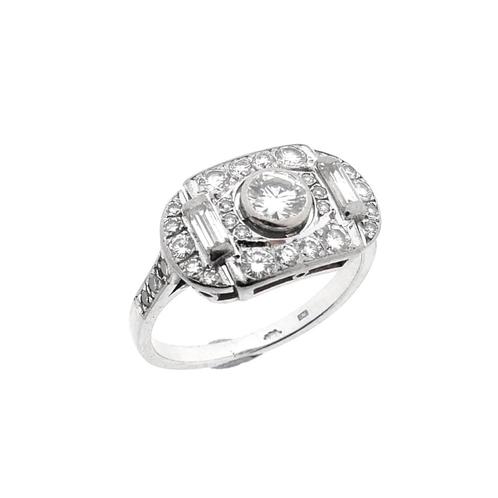 Witgouden rijring met diamant ; 0,65 ct. | Art-Deco, Sieraden, Tassen en Uiterlijk, Ringen, Dame, Met edelsteen, Overige kleuren