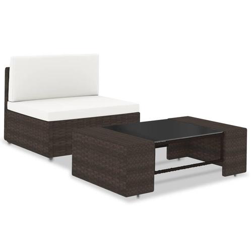 vidaXL 2-delige Loungeset poly rattan bruin, Tuin en Terras, Tuinsets en Loungesets, Loungeset, Nieuw, Rotan, Verzenden