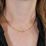 18 Krt. Gouden cobra schakel collier met diamant; 0,32 ct..., Sieraden, Tassen en Uiterlijk, Kettingen, Gebruikt, Overige kleuren