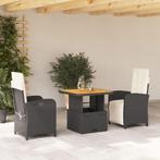 vidaXL 3-delige Tuinset met kussens poly rattan zwart, 2 zitplaatsen, Nieuw, Tuinset, Verzenden