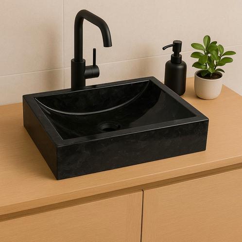 Wasbak | Wastafel | Marmer | 45x30x12 | Natuursteen | Zwart, Doe-het-zelf en Verbouw, Sanitair, Nieuw, Steen, Wastafel, Verzenden