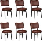 Set van 6 Cognac leren moderne retro eetkamerstoelen - Grana, Huis en Inrichting, Nieuw, Vijf, Zes of meer stoelen, Leer, Ophalen of Verzenden