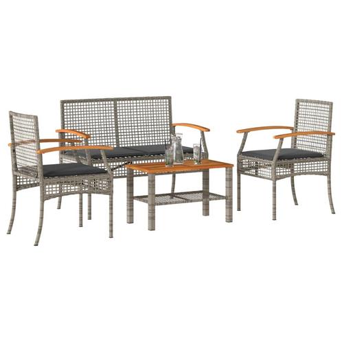 vidaXL 4-delige Loungeset met kussens poly rattan grijs, Tuin en Terras, Tuinsets en Loungesets, Loungeset, Nieuw, Rotan, Verzenden