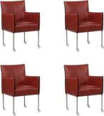 Set van 4 Rode leren moderne kuipstoel - poot rond rvs met w, Huis en Inrichting, Overige kleuren, Nieuw, Leer, Ophalen of Verzenden