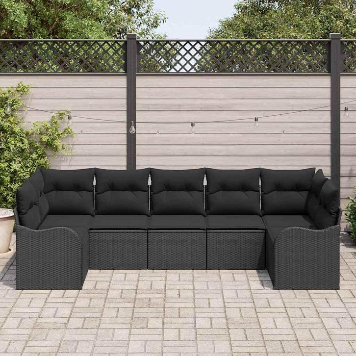 vidaXL Tuin Sofa Set met kussen 7 pcs Zwart Poly riet, Tuin en Terras, Tuinsets en Loungesets, Nieuw, Rotan, Verzenden