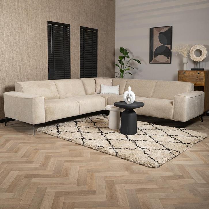 50% Korting: Scandinavische hoekbank Vegas taupe stof, Huis en Inrichting, Banken | Bankstellen, Zo goed als nieuw, Stof, Ophalen