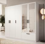 Meubella | Kledingkast 225cm wit met spiegel 1 lade, Nieuw, 200 cm of meer, Modern, 50 tot 75 cm