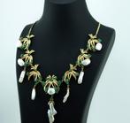 Halsketting - 18 karaat Geel goud Smaragd - Parel, Nieuw