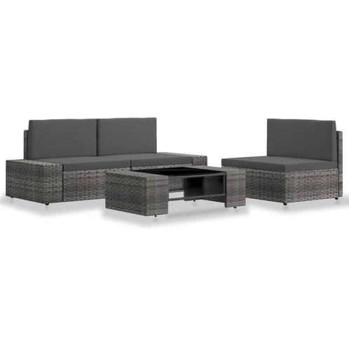 vidaXL 4-delige Loungeset poly rattan grijs, Tuin en Terras, Tuinsets en Loungesets, Loungeset, Nieuw, 4 zitplaatsen, Rotan, Verzenden