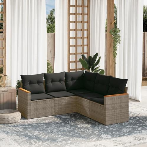 vidaXL 5-delige Loungeset met kussens poly rattan grijs, Tuin en Terras, Tuinsets en Loungesets, Loungeset, Nieuw, Rotan, Verzenden