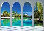 Tropisch uitzicht fotobehang pilaren, Verzenden, Tropisch, 3D behang