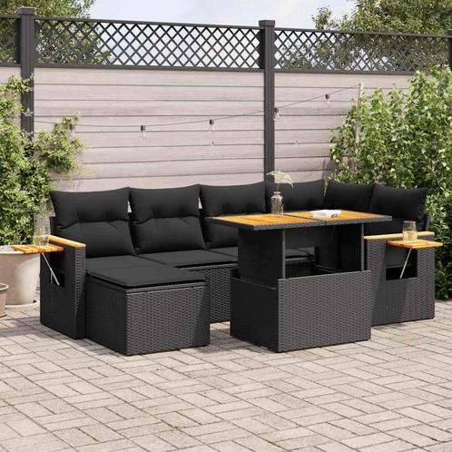 vidaXL 7-delige Loungeset met kussens poly rattan acacia, Tuin en Terras, Tuinsets en Loungesets, Loungeset, Nieuw, 7 zitplaatsen