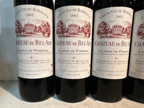 2002 Chateau de Bel-Air - Lalande-de-Pomerol - 6 Flessen, Verzamelen, Wijnen