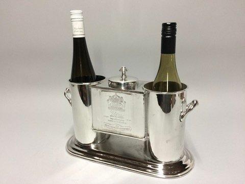 Wijnkoeler - Wijnkoeler voor twee flessen met vak voor, Antiek en Kunst, Curiosa en Brocante