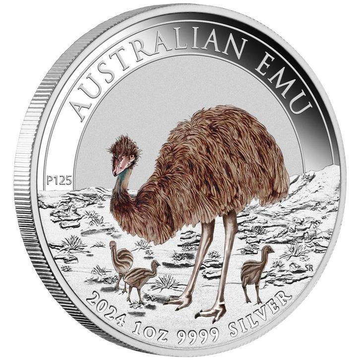 Emu 1 oz 2024 BU Coloured in Box, Postzegels en Munten, Munten | Oceanië, Losse munt, Zilver, Verzenden