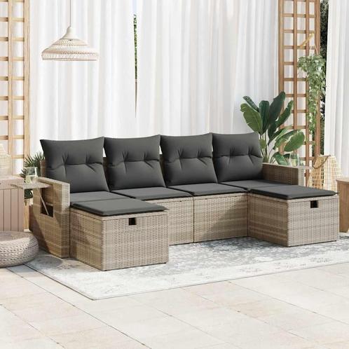 vidaXL 6-delige Loungeset met kussens poly rattan lichtgrijs, Tuin en Terras, Tuinsets en Loungesets, Loungeset, Nieuw, 6 zitplaatsen