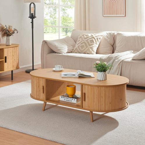 [en.casa] Salontafel Nordkapp ovaal 120x55x40 cm houtkleurig, Huis en Inrichting, Tafels | Salontafels, Nieuw, Verzenden