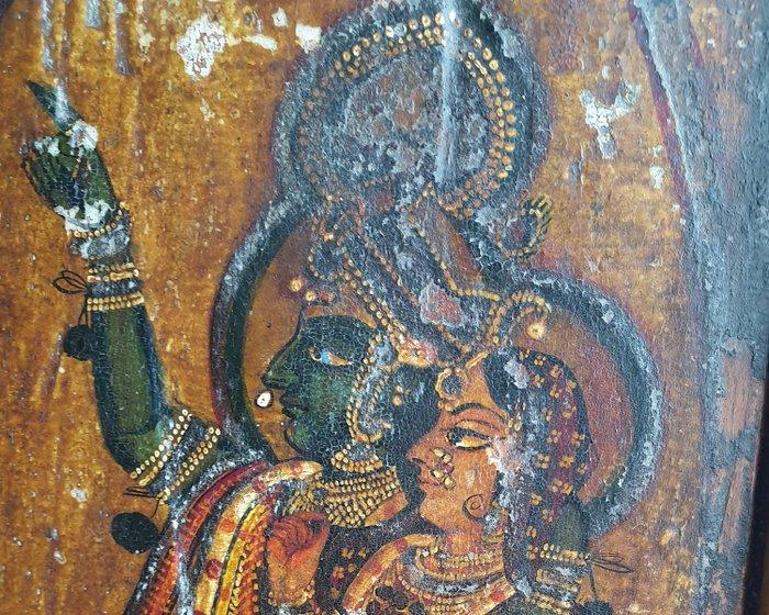 Fresco met Krishna en Rada die naar de maan kijken. - India, Antiek en Kunst, Kunst | Niet-Westerse kunst