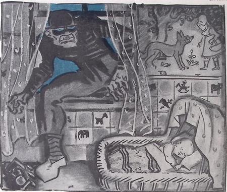 De ontvoering van baby Lindbergh op spotprent (lijst optie), Antiek en Kunst, Kunst | Litho's en Zeefdrukken, Verzenden