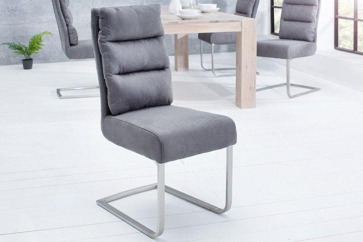 Design sledestoel COMFORT vintage grijs met RVS frame -, Huis en Inrichting, Stoelen, Ophalen of Verzenden